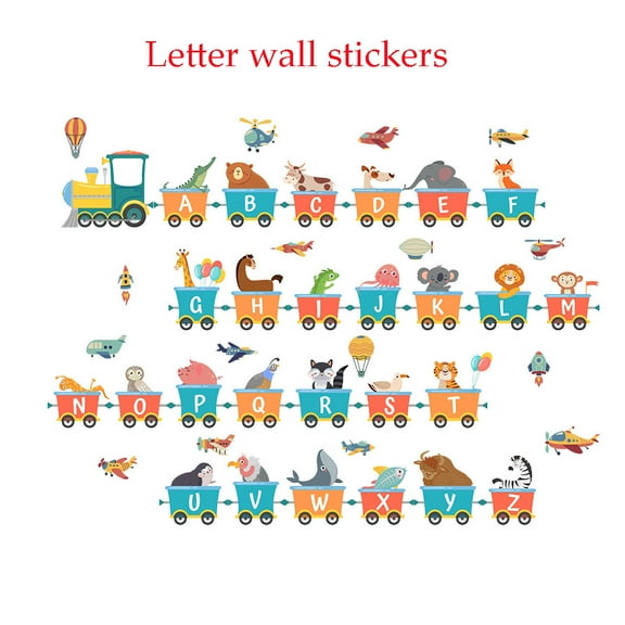Cartoon Train 26 Letters Wall Stickers for Children's Room, Early Education A-Z Alphabet Decoration Decals for Kids