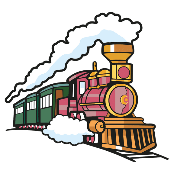 Cartoon Train Design with Smoke Vinyl Wall Decal - Colorful Vintage Coal Train with Pink and Green Hue on a Train Track Railway for Living Room Wall Decoration - 20" x 22"