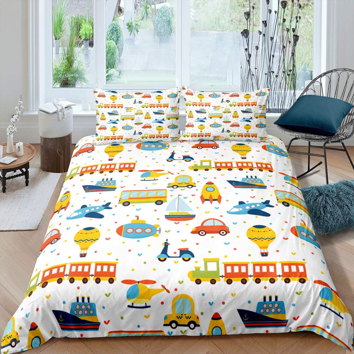 Cartoon Train Duvet Cover Set Equipment Trucks Bedding Set Construction