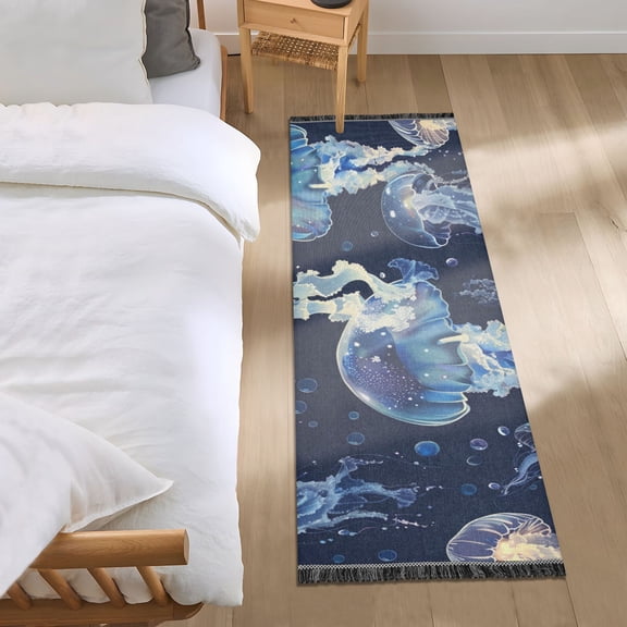Cartoon Transparent Jellyfish Bedside Runner Rug 2'x 6' Non Slip Carpet Floor Mat Area Rug