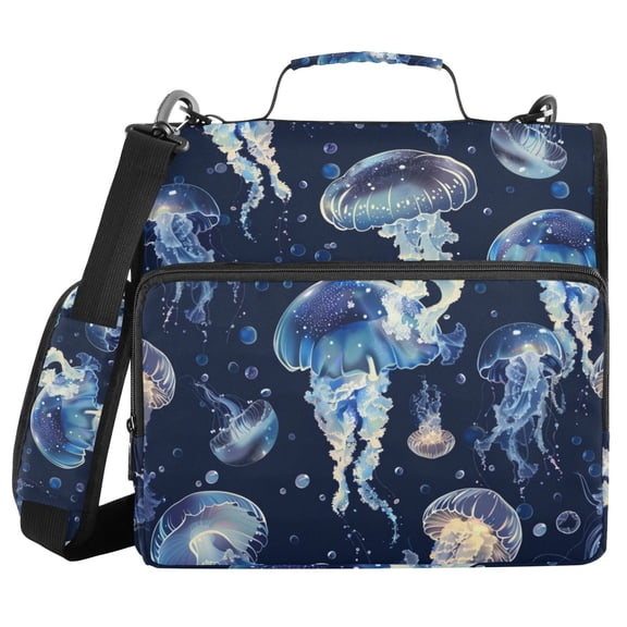 Cartoon Transparent Jellyfish Binder Bag with Shoulder Strap 3 Ring Zipper Binder File Folder Document Storage