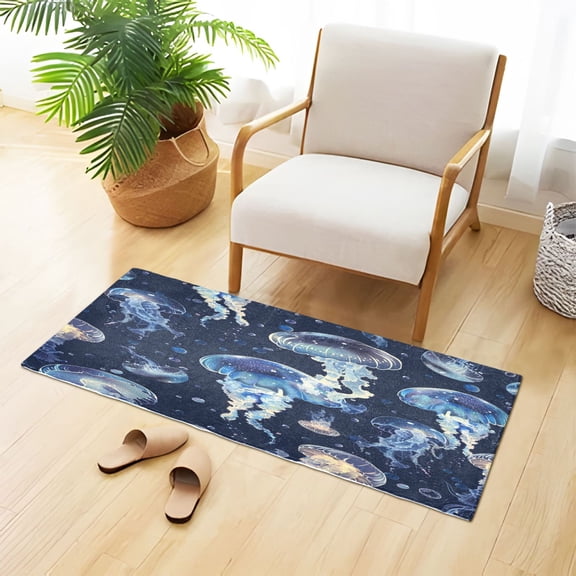 Cartoon Transparent Jellyfish Plush Carpet Non Slip Runner Rug Absorbent Bath Mat 39" x 20"
