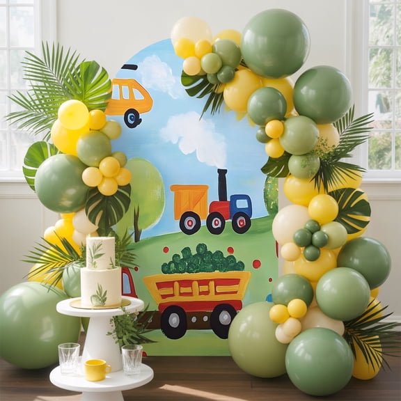 Cartoon Transportation Arch Backdrop Cover, 5FT, Helicopter Car Train Truck Sun Spandex Arch Covers Double-Sided Backdrop for Wedding Birthday Party Photo Background Decoration