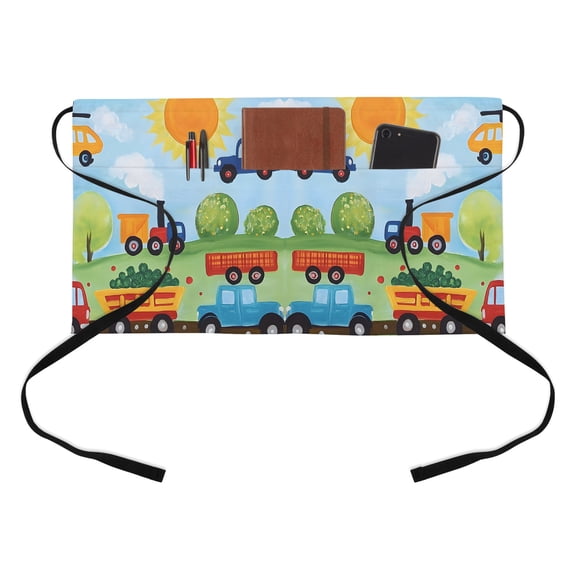 Cartoon Transportation Kitchen Restaurant Half Waist Apron, Helicopter Car Train Truck Sun Server Short Apron with 3 Pockets Waterproof Oil Waist Aprons for Women Waitress Waiter