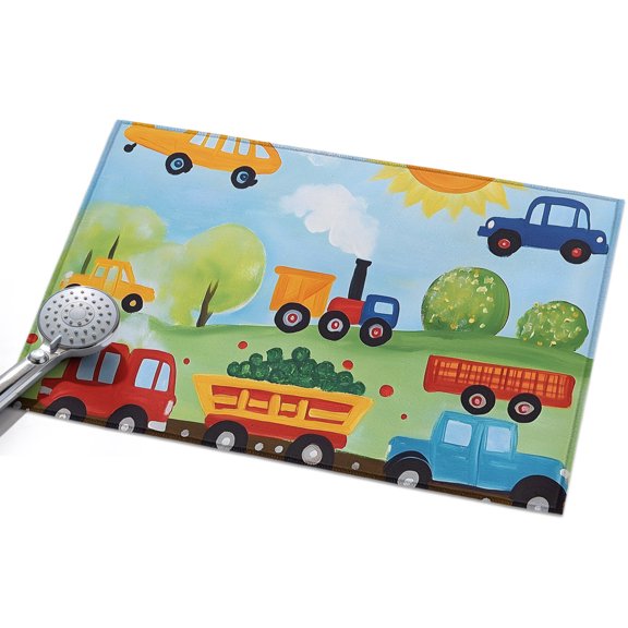 Cartoon Transportation Washable Area Rug 2 x 3 ft Helicopter Car Train Truck Sun, Soft Non Slip Rugs Stain Repellent Indoor Felt Carpet for Living Dining Room Bedroom Home Office