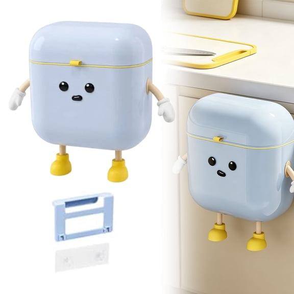 Cartoon Trash Can, Hanging Trash Can, Wall Mounted Trashs Cans with Lid, Cute Trashs Cans for Kitchen Cabinet Door, Waste Container Kitchen Organizer for Bathroom, Office, Bedroom
