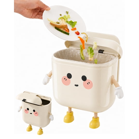Cartoon Trash Can, Small Cute Wall Mounted Kitchen Trash with Lid 2.4Gall/9L Leak-Proof Space Saving Decorative Waste Garbage Trash for Kitchens Bathrooms Offices