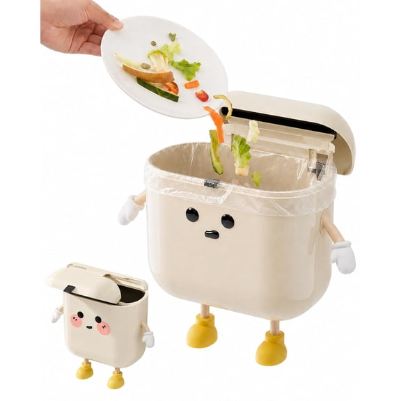 Cartoon Trash Can, Small Cute Wall Mounted Kitchen Trash with Lid 2.4Gall/9L Leak-Proof Space Saving Decorative Waste Garbage Trash for Kitchens Bathrooms Offices (#B, Small)