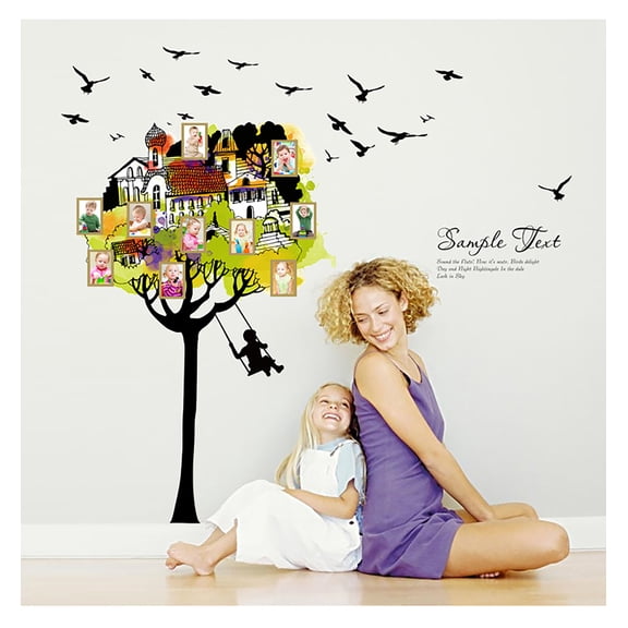 Cartoon Tree House Picture Frame Swing Wall Stickers Wall Decal DIY PVC Transparent Film for kindergarten Living Room Children's Room TV Sofa Background Wall Art Decors