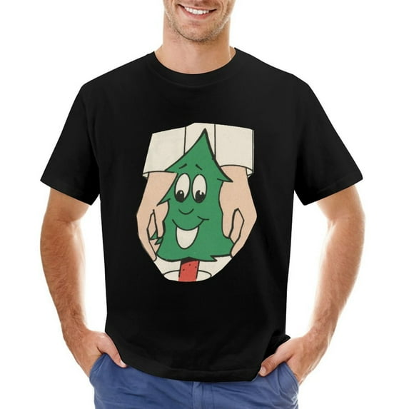 Cartoon Tree Vintage T-shirt Mens Cotton Classic Crewneck Short Sleeve Tees Unisex Black 5XL