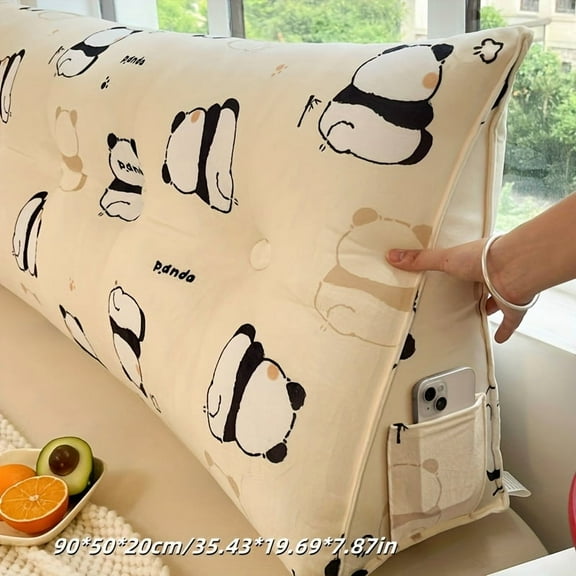 Cartoon Triangle Pillow - Plush Reading Cushion w/ Side Pocket & Lumbar Support - Detachable for Bed/Sofa/Tatami (Multiple Sizes)