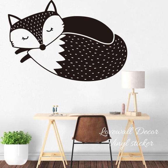 Cartoon Tribal Fox Wall Sticker Nursery Kids Room Woodland Fox Forest Animal Wall Decal Bedroom Living Room Vinyl Home Decor 82cmx56cm