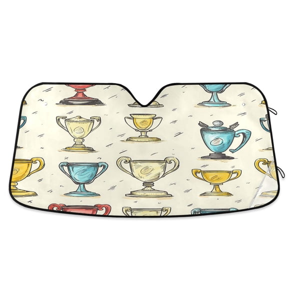 Cartoon Trophies Car Windshield Sun Shade Foldable Car Front Window Visor Heat and UV Protection 53x23.5