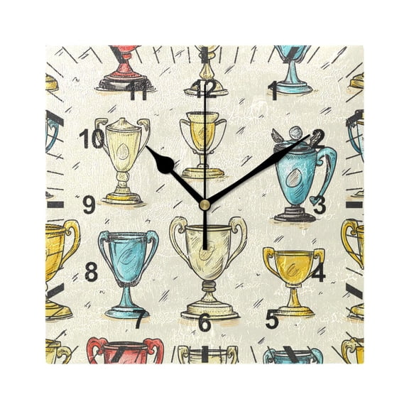 Cartoon Trophies Wall Clock Battery Operated Silent Non-Ticking Bedroom Office Kitchen Home School Decor 7.8"(Black)