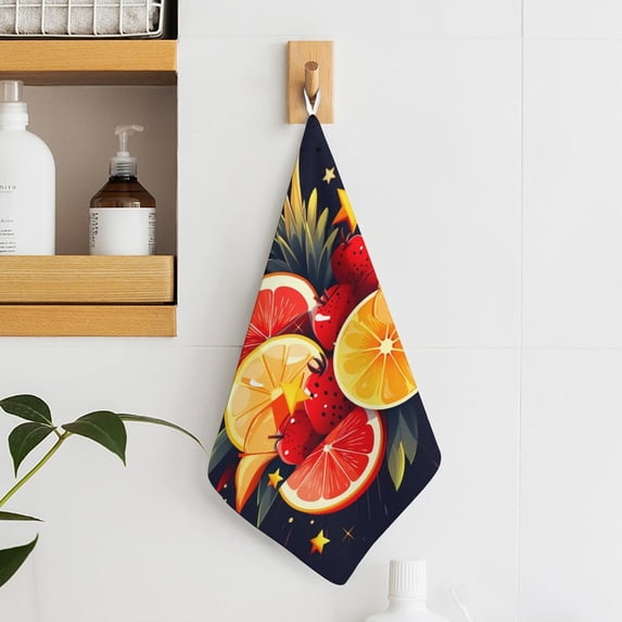 Cartoon Tropical Fruit Pattern Towels for Bathroom, Kitchen, Gym, Towels, Soft, Highly Absorbent, Hanging Towel with Hanging Eyelet