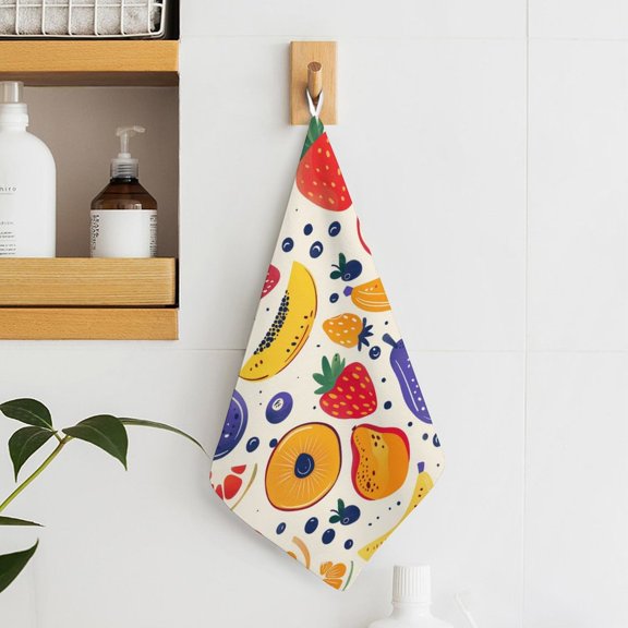 Cartoon Tropical Fruit Pattern Towels for Bathroom, Kitchen, Gym, Towels, Soft, Highly Absorbent, Hanging Towel with Hanging Eyelet