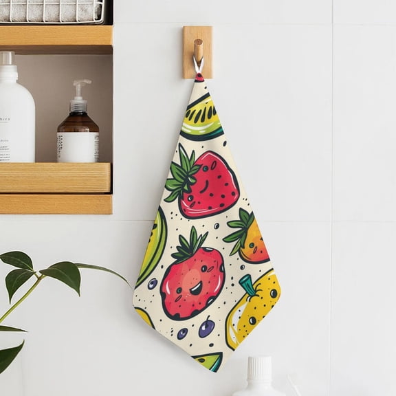 Cartoon Tropical Fruit Pattern Towels for Bathroom, Kitchen, Gym, Towels, Soft, Highly Absorbent, Hanging Towel with Hanging Eyelet