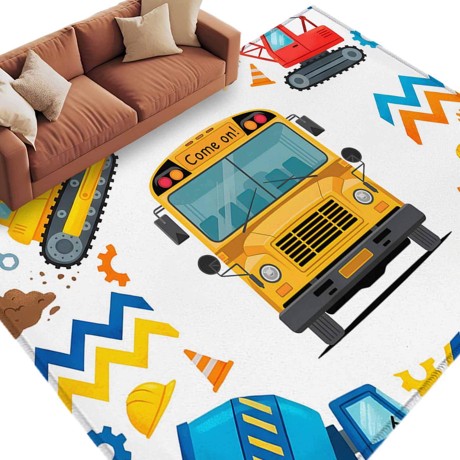 Cartoon Truck Area Rug 5x7 Washable Rug Non Slip Cute Funny Engineering ...
