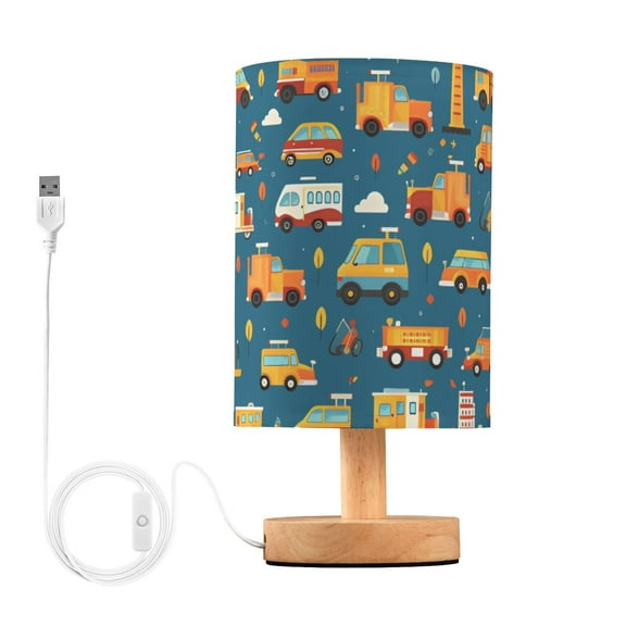 Cartoon Truck Car Cute Bedside Table Lamp LED Warm Lights with USB Charging Port Retro Cylinder Desk Lamps
