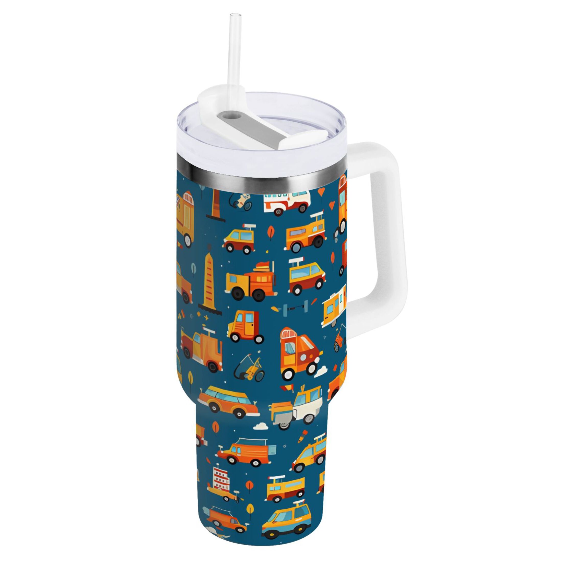 Cartoon Truck Car Cute Tumbler with Handle and Straw Insulated Travel