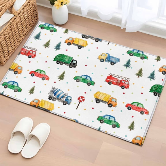 Cartoon Truck Entryway Rug 2'x3' Non Slip Front Door Mats, Funny Cute Colorful Car Tree Polka Dot Entrance Rugs Indoor Outdoor Carpet, Washable Floor Mats Small Area Rug for Bedroom Kitchen