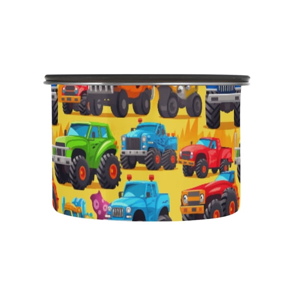 Cartoon Trucks Airtight Coffee Bean Canister 17oz Food Storage Containers with Lids For Gournd, Tea, Sugar, Flour, Rice, Cereal, Candy Cookie Jar