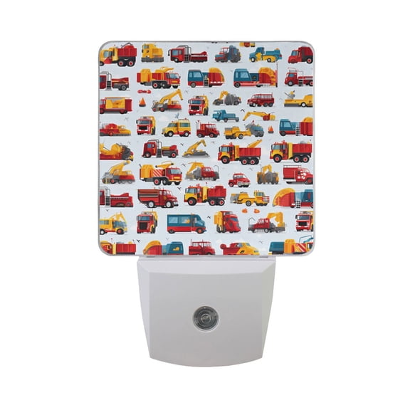 Cartoon Trucks Excavators Night Light LED Dusk to Dawn Auto Sensor Night Lamp Plug-in Nightlight for Bedroom Hallway Kitchen 2 PCs