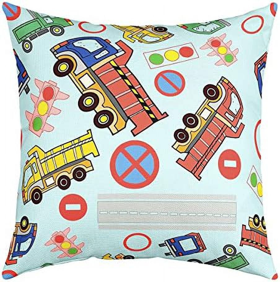 Cartoon Trucks Throw Pillow Cover Cute Colorful Traffic Light Decor