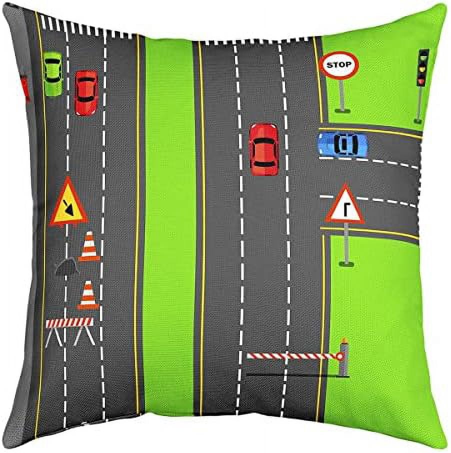 Cartoon Trucks Throw Pillow Cover Cute Colorful Traffic Light Decor