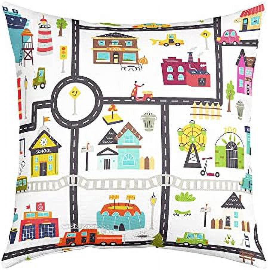 Cartoon Trucks Throw Pillow Cover Cute Colorful Traffic Light Decor