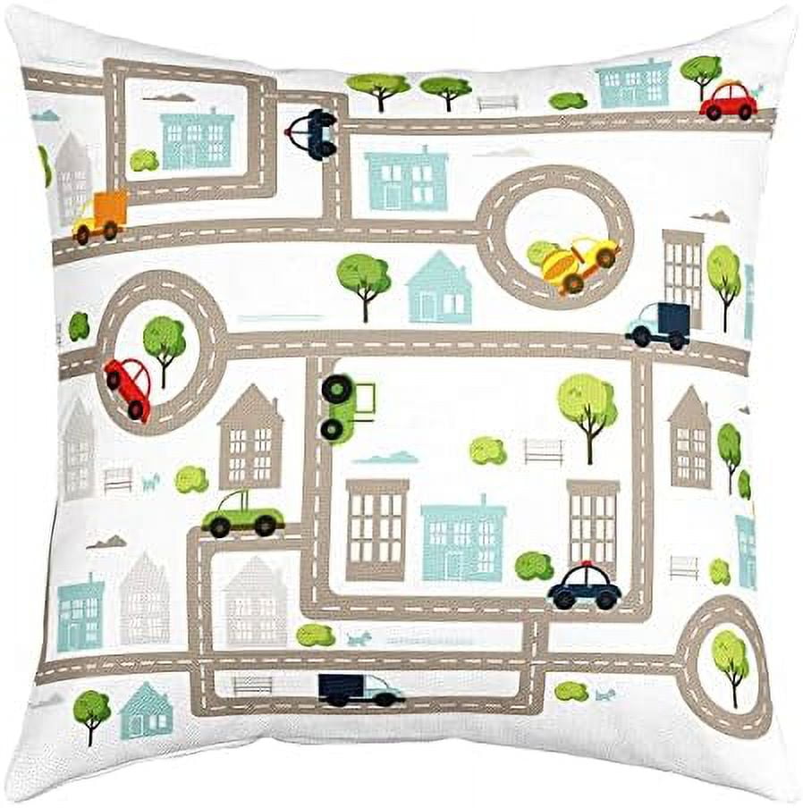 Cartoon Trucks Throw Pillow Cover Cute Colorful Traffic Light Decor