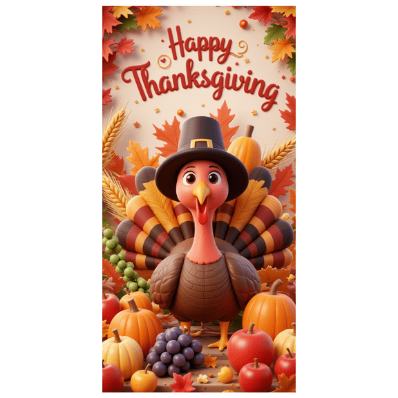 Cartoon Turkey Decoration Happy Thanksgiving Banner Autumn Leaves Harvest Theme for Holiday Celebration Family Gathering Fall Festival