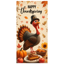 Cartoon Turkey Fall Leaves Thanksgiving Banner Autumn Theme Pilgrim Hat for Holiday Celebration Indoor Outdoor Decoration