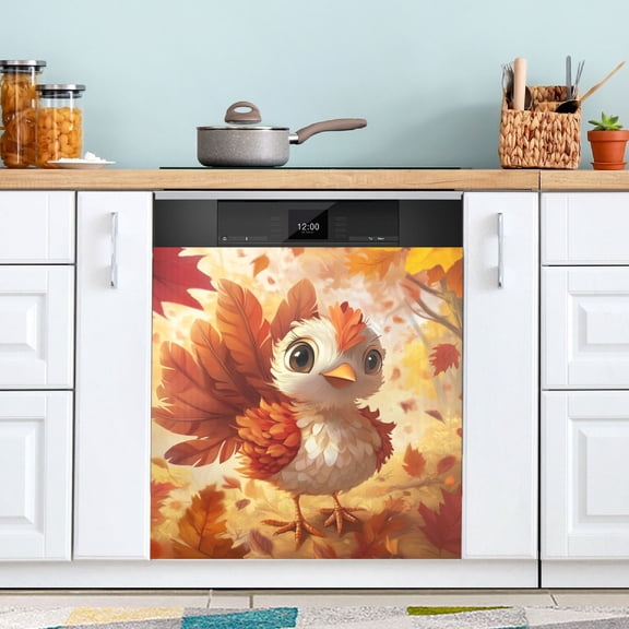Cartoon Turkey Maple Leaves Thanksgiving Dishwasher Magnet Refrigerator Magnetic Cover Washing Machine Magnet Sticker Kitchen Decor