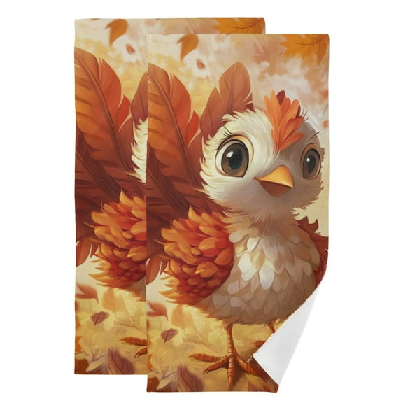 Cartoon Turkey Maple Leaves Thanksgiving Hand Towel Absorbent Bath Towels for Bathroom Sports Gym 28" x 14" Set of 2