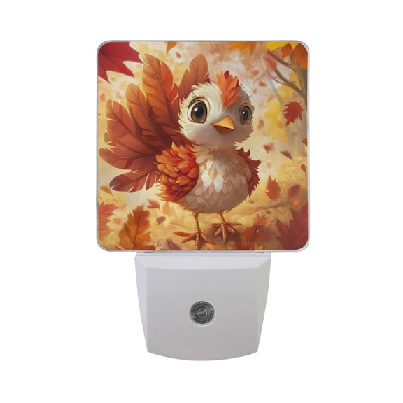 Cartoon Turkey Maple Leaves Thanksgiving LED Night Light with Smart Sensor Plug Into Wall Dusk to Dawn 2 packs