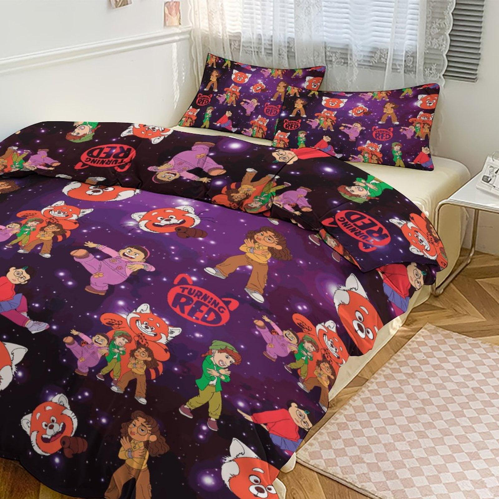 Cartoon Turning Red Children's Bedding Set Women's Quilt Set 3 Piece