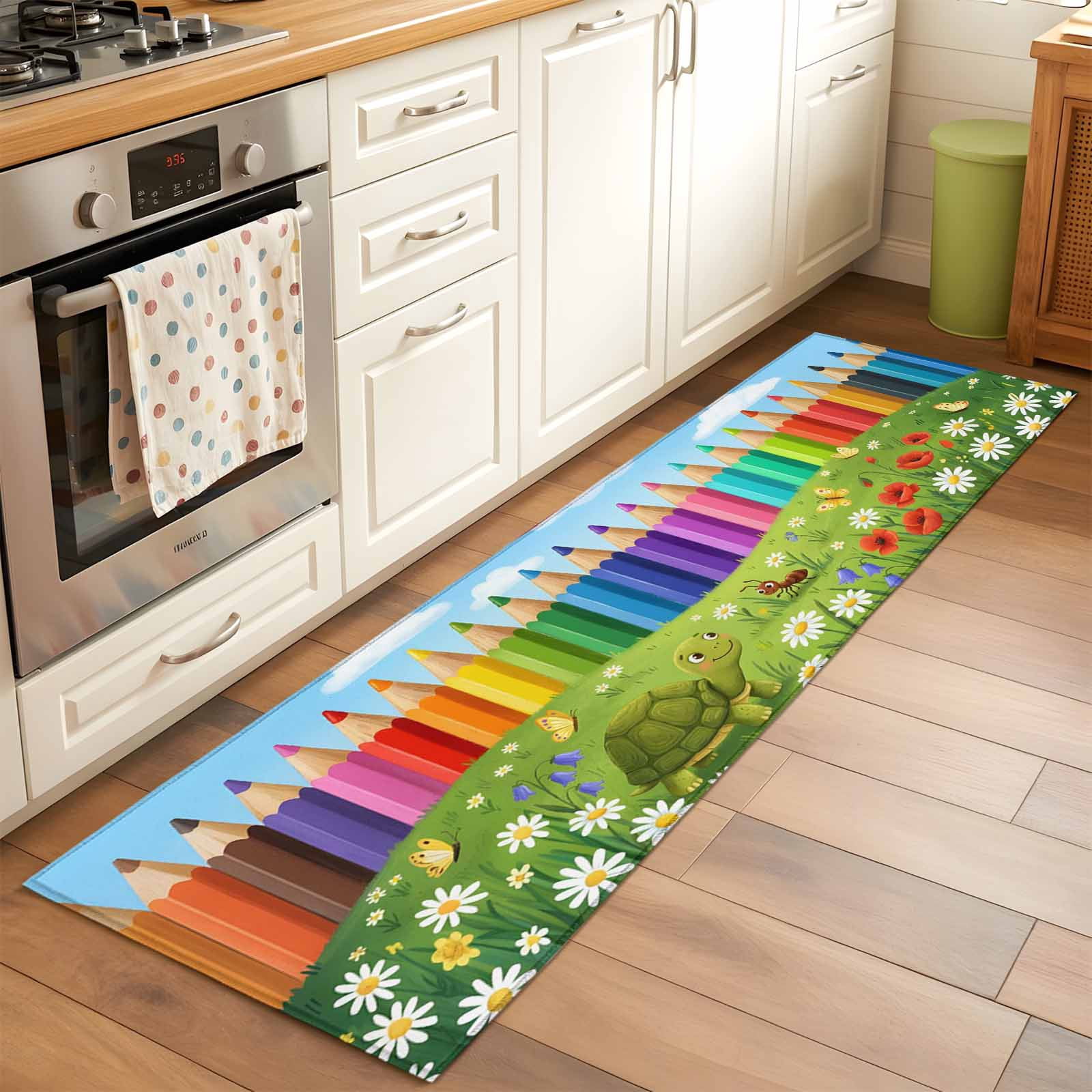 Cartoon Turtle Colorful Pencil Runner Rugs 2x6 ft Blue Sky Green Lawn ...