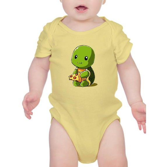 Cartoon Turtle Eating Pizza Bodysuit Infant -Image by Shutterstock, 6 Months