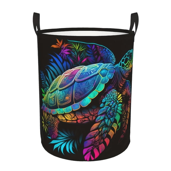 A Cartoon Turtle Pattern Laundry Basket with Sturdy Handle, Foldable Large Capacity Storage Bin for Clothes and Toys, Made of Durable Oxford Fabric, Suitable for Bedrooms and Bathrooms.