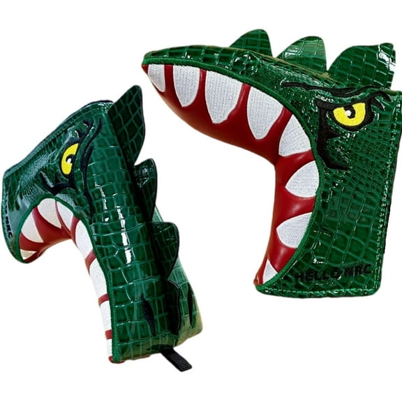 Cartoon Tyrannosaurus Golf Blade Putter Cover,Green Leather Golf Putter Head Covers for Blade Golf Putter Head Covers with Magnetic for All Blade putters