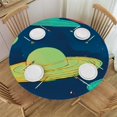 Cartoon UFO Spaceship Colorful Round Fitted Table Cloth Cover Elastic