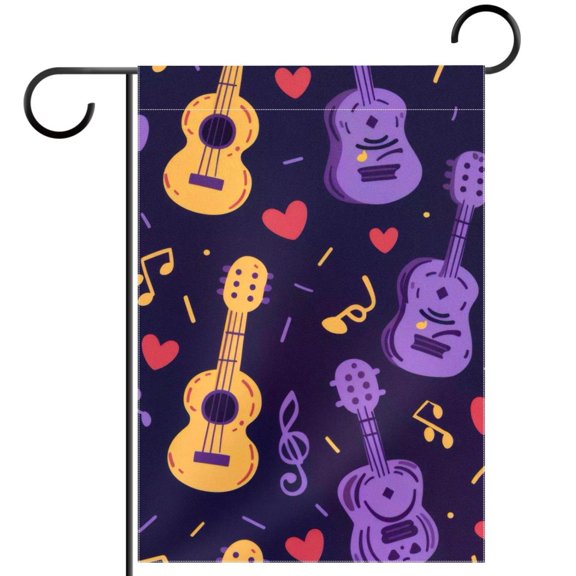 Cartoon Ukuleles with Musical Notes and Hearts Double Sided Garden Flag Decorative Weather Resistant Yard Flag, Large DIY Vertical Flag for Farmhouse Patio Lawn, 28x40 Inch