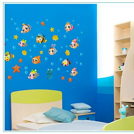 Cartoon Underwater World Wall Decal Sticker - DIY PVC Removable Transparent Film Self-Adhesive Mural Art Wall Decor for Living Room, Bedroom, Kids Room, Nursery, TV Sofa Background