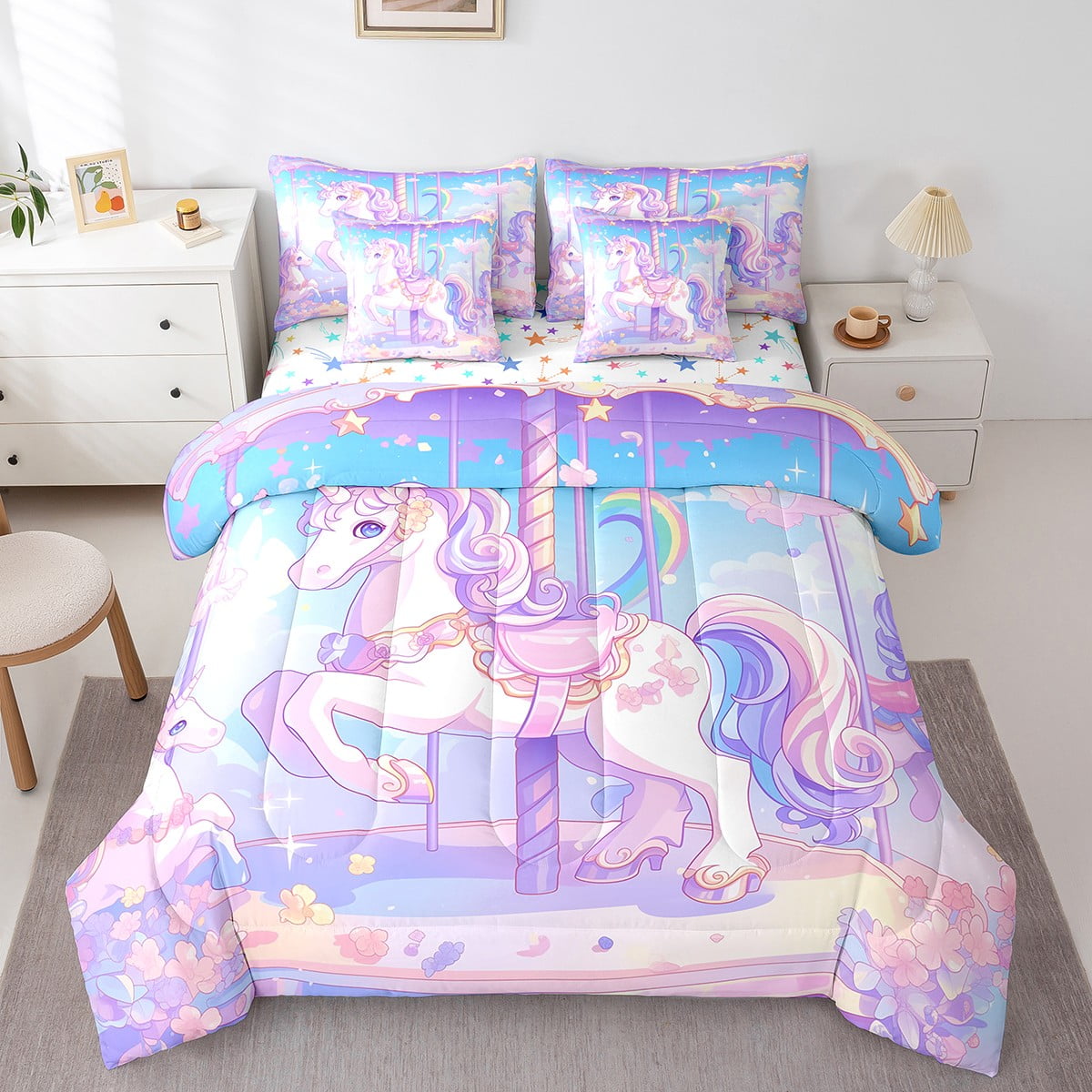Cartoon Unicorn Bed in a Bag Full Size,Girly Dreamy Magical Animal ...
