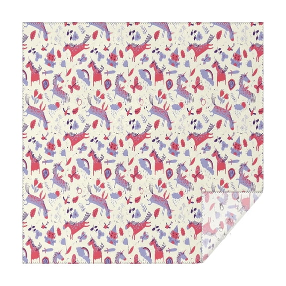 Cartoon Unicorn Butterfly Flower Pattern Square Tablecloth,Waterproof Square Table Cover,Wipeable Spillproof Washable Table Cover for Home Kitchen Party Decor 42"X42"(107x107cm)
