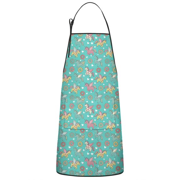 Cartoon Unicorn Donut Heart Pattern Apron-Garden Aprons for Women with Pockets-Cotton Linen Waterproof Kitchen Cooking Gardening Aprons Adjustable for Kitchen,Cooking,BBQ and Salon 33x27 Inch