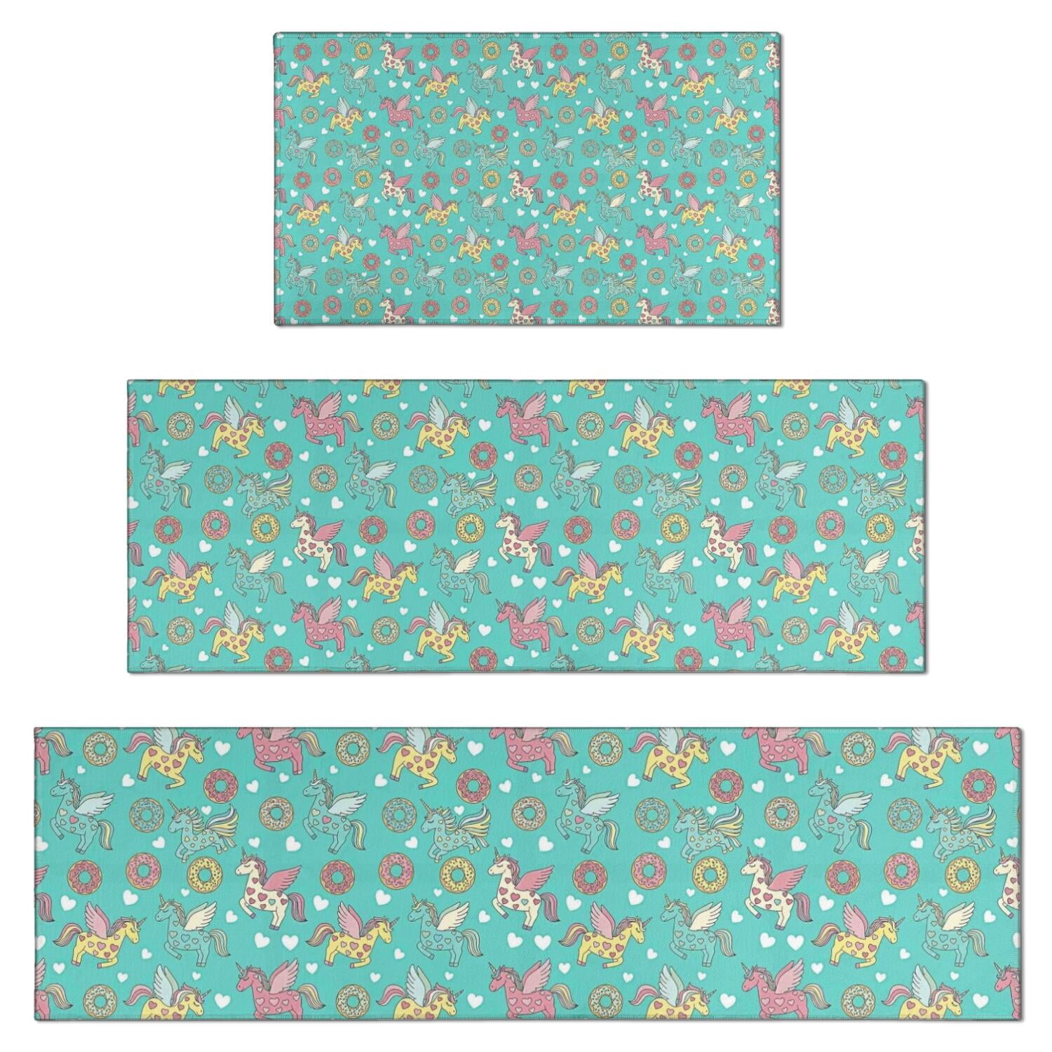 Cartoon Unicorn Donut Heart Pattern Kitchen Rugs Sets Of 3,Kitchen ...