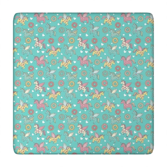 Cartoon Unicorn Donut Heart Pattern Square Fitted Tablecloth with Elastic Edge,Square Table Cover,Washable Elastic Table Cover for Home Kitchen Party Decor 34"x34"