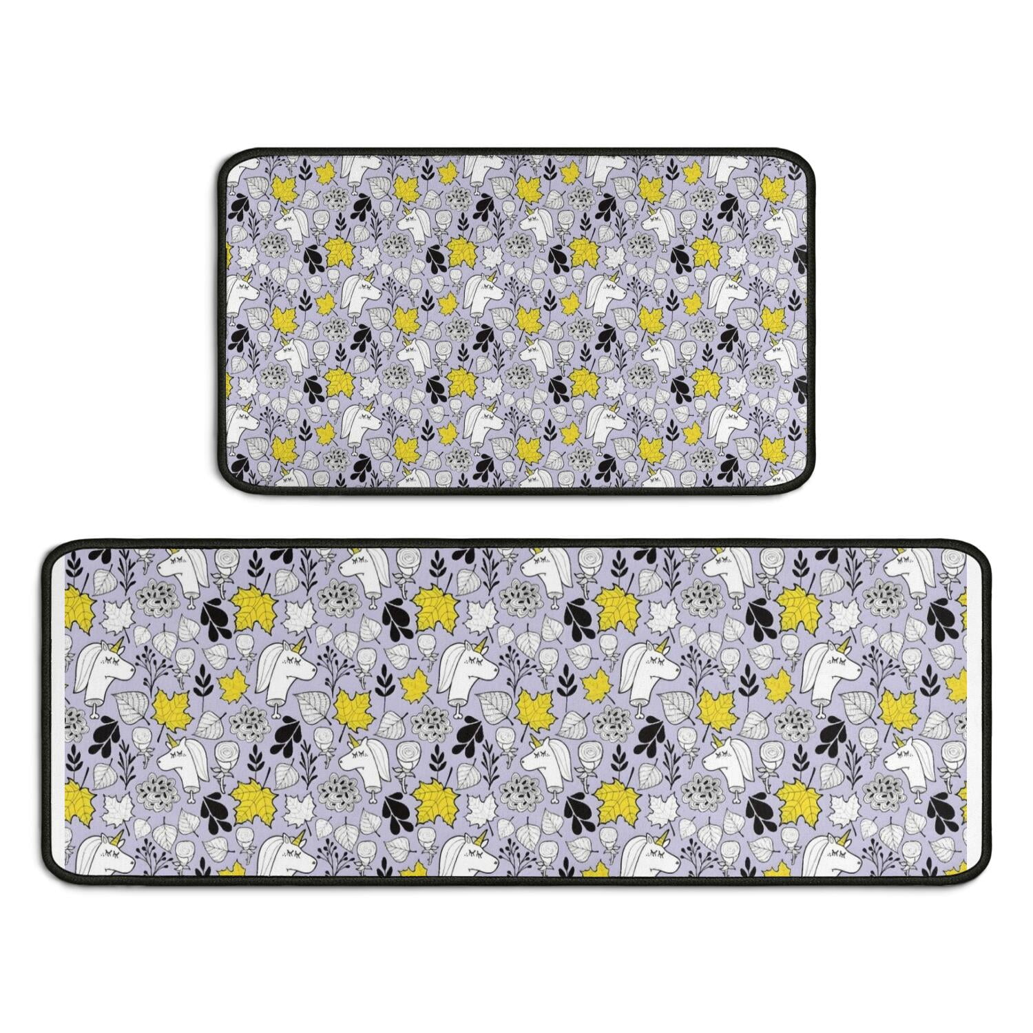 Cartoon Unicorn Leaf Pattern Kitchen Rugs Sets Of 2,Anti Fatigue ...